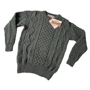 Aran Crafts Sweater 100% Wool Cable Knit Fisherman Ireland Made Small